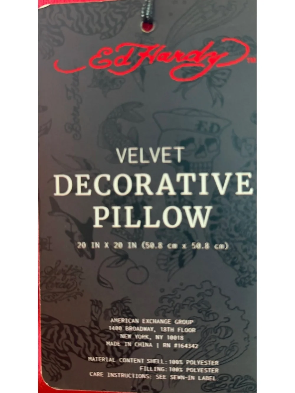 Ed Hardy Red Tiger Velvet Decorative Throw Pillow 20x20 NWT